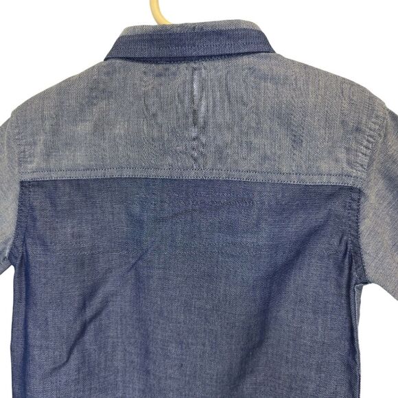 Nautica Boys 4T Blue Chambray Colorblock Short Sleeve Collared Button-Up Shirt - Picture 8 of 13